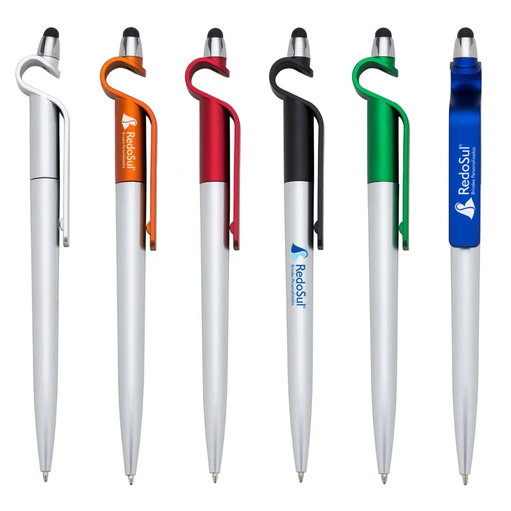 RD 13499-Caneta personalizada plástica com suporte para celular e touch screen | Itabuna-BA